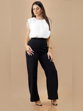 Emprada Capri Color Block Jumpsuit - White/Black